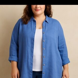 Perry Ellis 100% Linen Blue Button Down Shirt Women’s 3X NWT